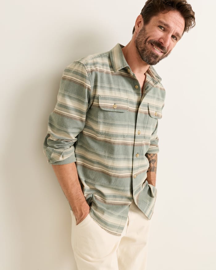 MEN'S STRIPE BEACH SHACK COTTON SHIRT